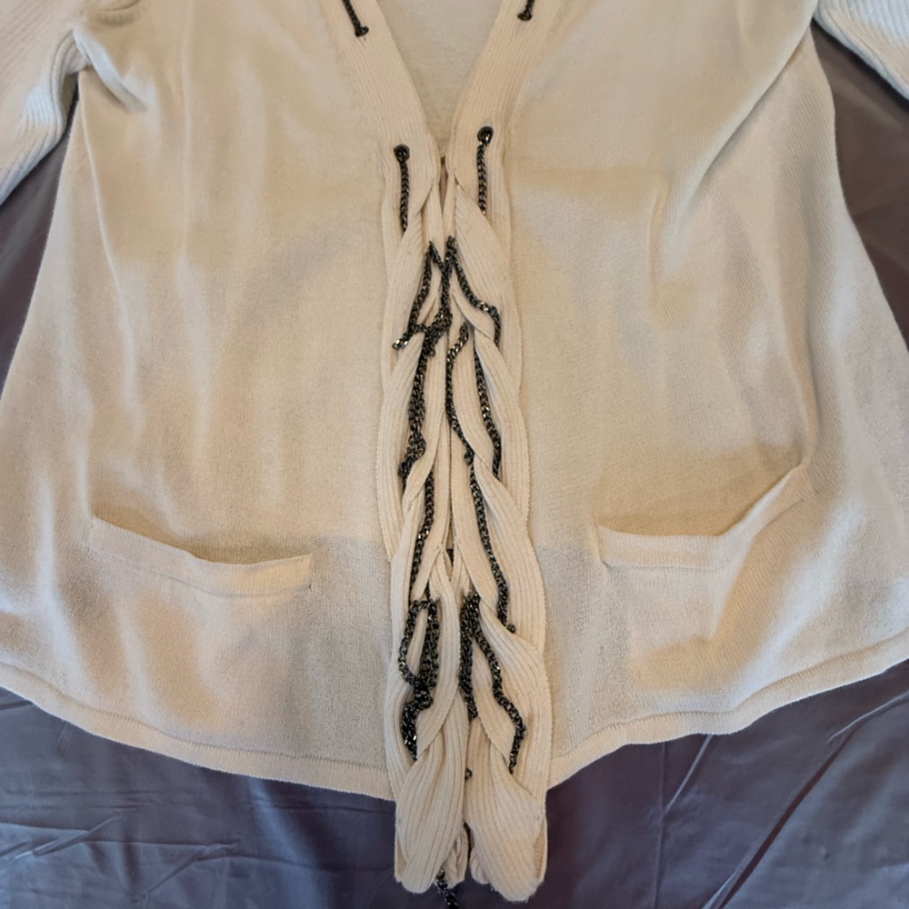 Nanette Lepore Ivory Long Sleeve Cardigan with chain detail Size L - Picture 6 of 11